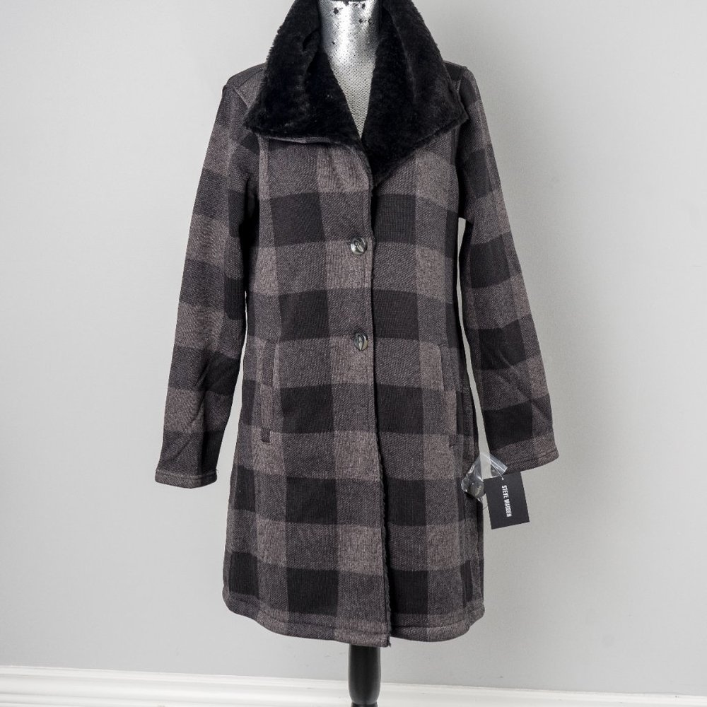 NWT Steve Madden Buffalo check button up coat - L